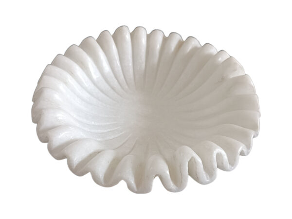 12 Inch Decorative White Marble Ribbed Wave Ruffle Bowl Fruit Bowl for Home Decor For a Housewarming Gift, Someone you Love