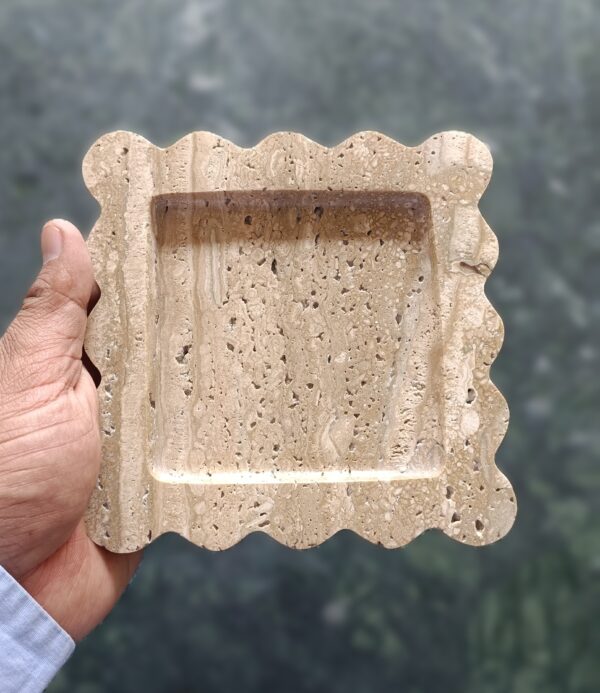 6 x 6 Inches Scalloped Decorative Trevartine Tray, Beautiful Serving Marble Tray, Scalloped Tray, Jewellery Tray, Unique Tray for Gift Home Decor - Image 3