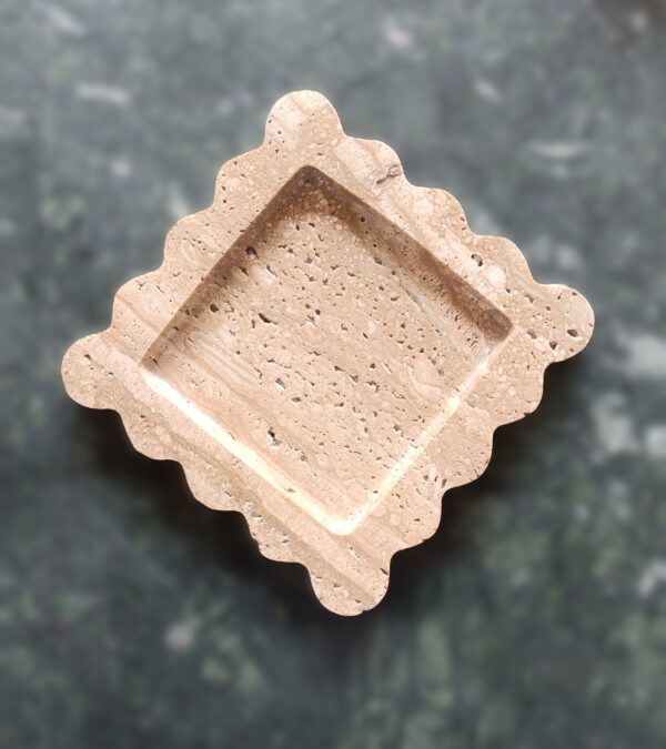 6 x 6 Inches Scalloped Decorative Trevartine Tray, Beautiful Serving Marble Tray, Scalloped Tray, Jewellery Tray, Unique Tray for Gift Home Decor - Image 2