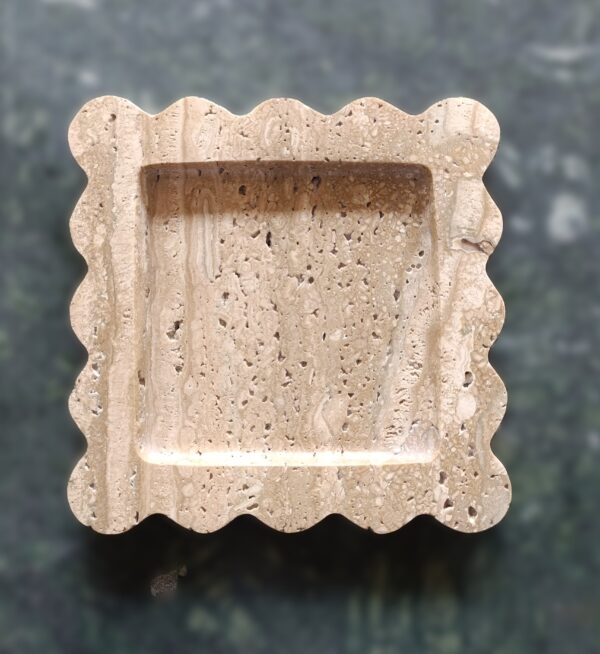 6 x 6 Inches Scalloped Decorative Trevartine Tray, Beautiful Serving Marble Tray, Scalloped Tray, Jewellery Tray, Unique Tray for Gift Home Decor