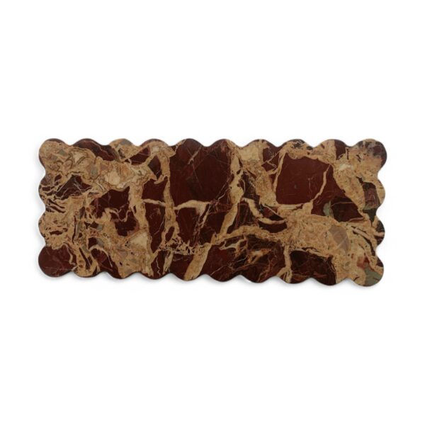 12 x 5 Inches Scalloped Decorative Rectangle Cherry Gold Marble Tray, Beautiful Serving Marble Tray, Scalloped Tray, Jewellery Tray Unique Tray Gift Home Decor - Image 2