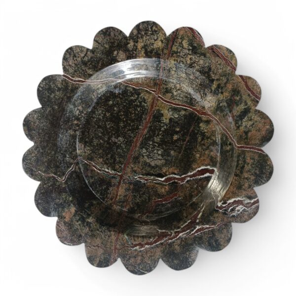 8 x 8 Inches Scalloped Decorative Dark Green Rainforest Marble Round Tray, Beautiful Serving Tray, Scalloped Tray, Jewellery Tray, Unique Tray for Gift Home Decor