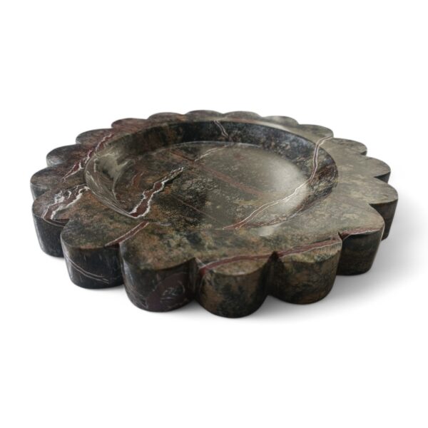 8 x 8 Inches Scalloped Decorative Dark Green Rainforest Marble Round Tray, Beautiful Serving Tray, Scalloped Tray, Jewellery Tray, Unique Tray for Gift Home Decor - Image 2