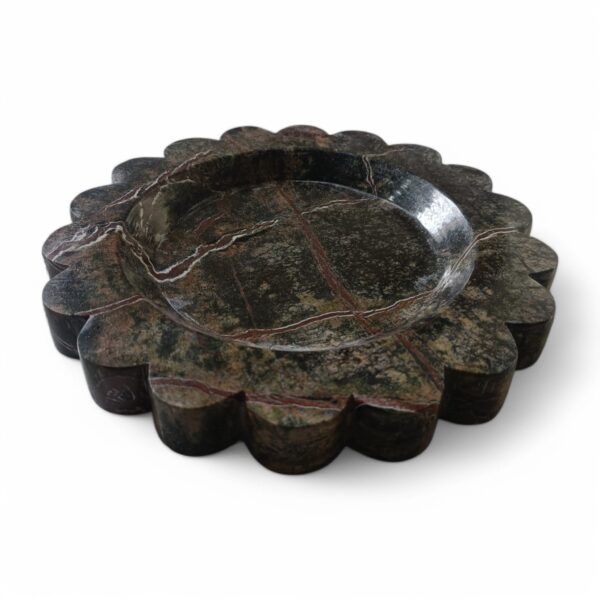 8 x 8 Inches Scalloped Decorative Dark Green Rainforest Marble Round Tray, Beautiful Serving Tray, Scalloped Tray, Jewellery Tray, Unique Tray for Gift Home Decor - Image 3