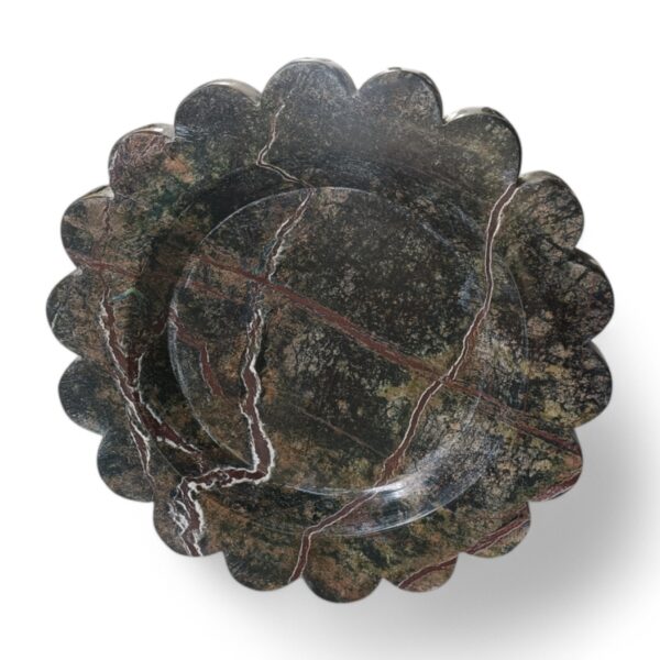 8 x 8 Inches Scalloped Decorative Dark Green Rainforest Marble Round Tray, Beautiful Serving Tray, Scalloped Tray, Jewellery Tray, Unique Tray for Gift Home Decor - Image 4