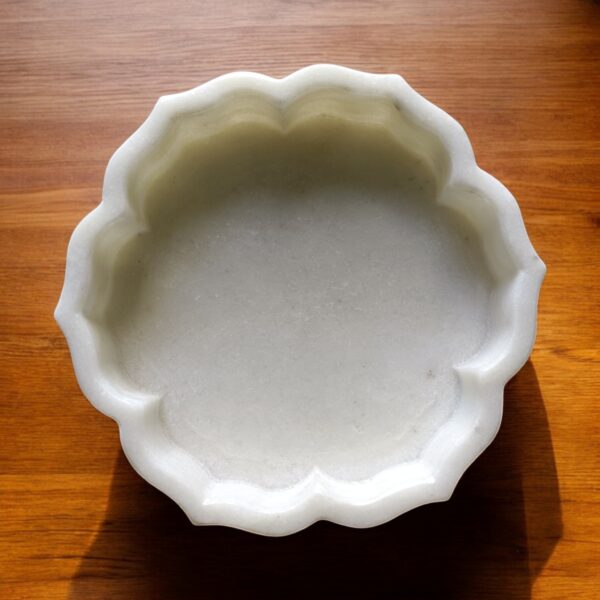 6 Inch Decorative Floral Pattern White Marble Ribbed Wave Ruffle Bowl Fruit Bowl for Home & Office, Gift for Someone you Love - Image 2