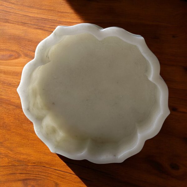 6 Inch Decorative Floral Pattern White Marble Ribbed Wave Ruffle Bowl Fruit Bowl for Home & Office, Gift for Someone you Love - Image 5