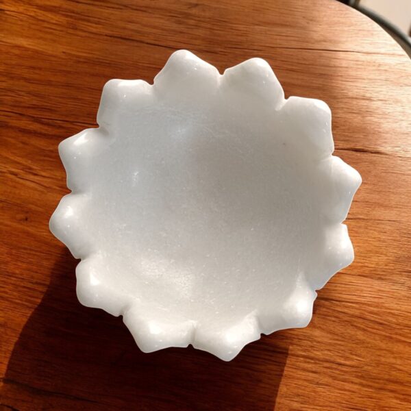 6 Inch Round Lotus Decorative White Marble Ribbed Wave Ruffle Bowl Fruit Bowl for Home & Office, Gift for Someone you Love - Image 5