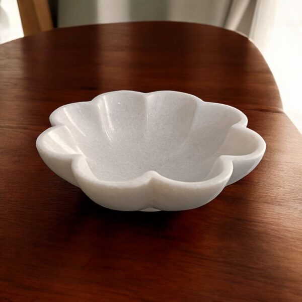 6 Inch Floral Decorative White Marble Ribbed Wave Ruffle Bowl Fruit Bowl for Home & Office, Gift for Someone you Love - Image 2