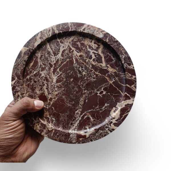 Round Circle Decorative Cherry Gold Marble Tray, Beautiful Serving Tray, Keys Tray, Jewellery Tray, Unique Tray Marble Platter for Gift Home Decor (Copy) - Image 2