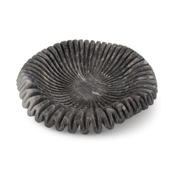 18 Inch Decorative Black Marble Ribbed Wave Ruffle Fruit Bowl for Home Decor For a Housewarming Gift - Image 3