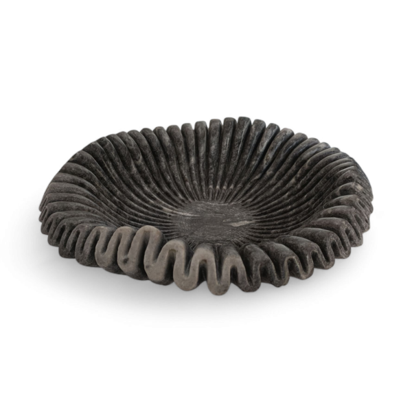 18 Inch Decorative Black Marble Ribbed Wave Ruffle Fruit Bowl for Home Decor For a Housewarming Gift - Image 2