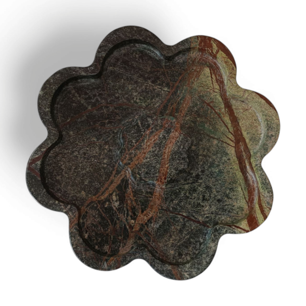 8 x 8  inches Scalloped Decorative Round Floral Rainforest Marble Tray, Beautiful Serving Tray, Scalloped Jewellery Tray for Gift Home Decor - Image 6