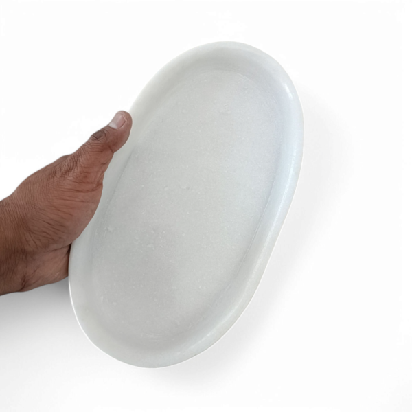 White Marble Simple Oval Shaped Decorative Fruit Bowl/Tray for Home, keeping small items, keys, perfumes, toiletries or Jewellery - Image 6