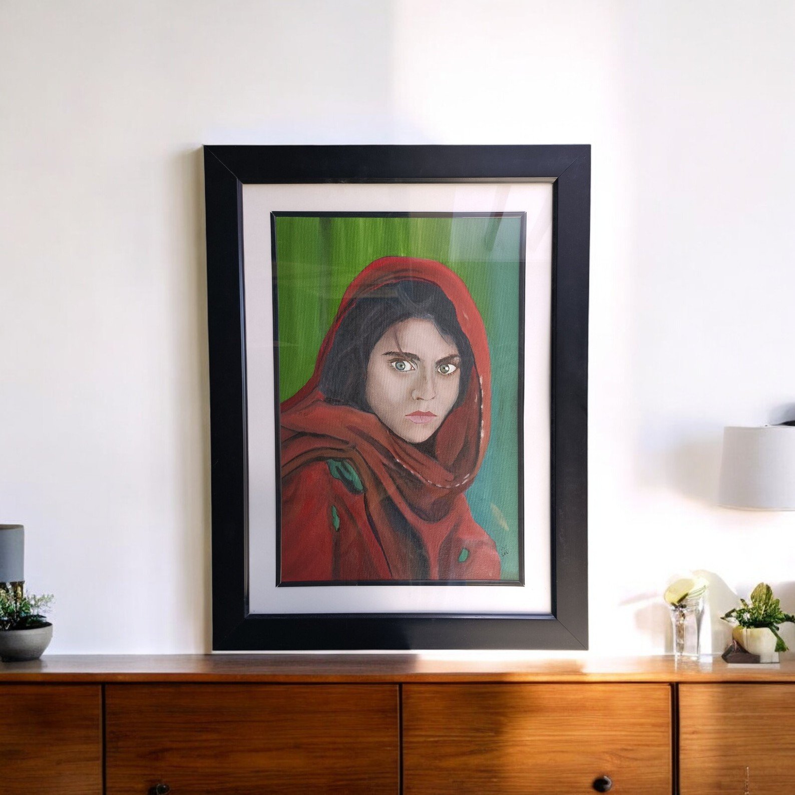 Afghan Girl Oil Painting on Canvas – 18x24 Inch Framed Artwork