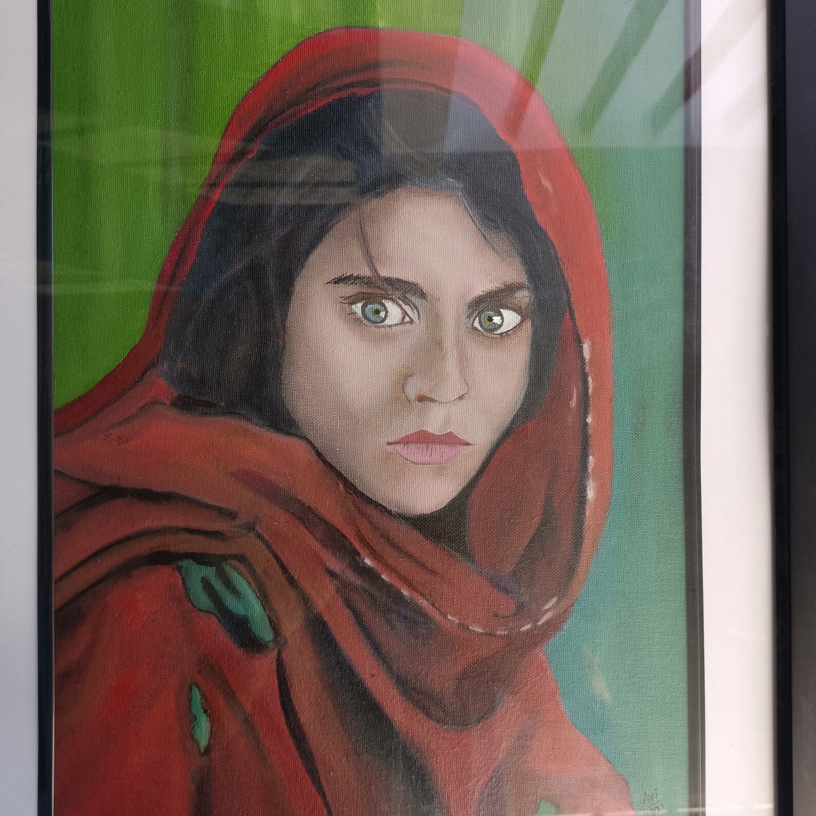 Afghan Girl Oil Painting on Canvas – 18x24 Inch Framed Artwork - Image 2