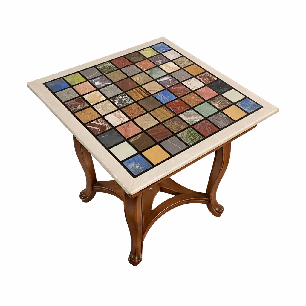 Handcrafted Multicolor Marble Mosaic Table Top | Square Inlay Stone Tabletop | Decorative Coffee & Side Table Top | Natural Stone Art - Image 4