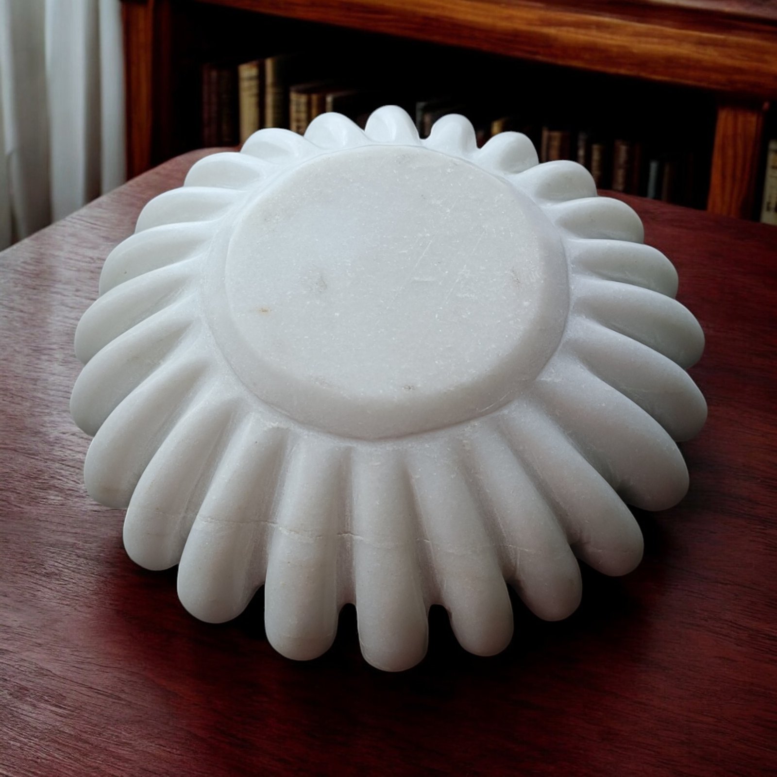 White Radial Ribbed Marble Wave Ruffle Bowl - 9 Inch - Image 4