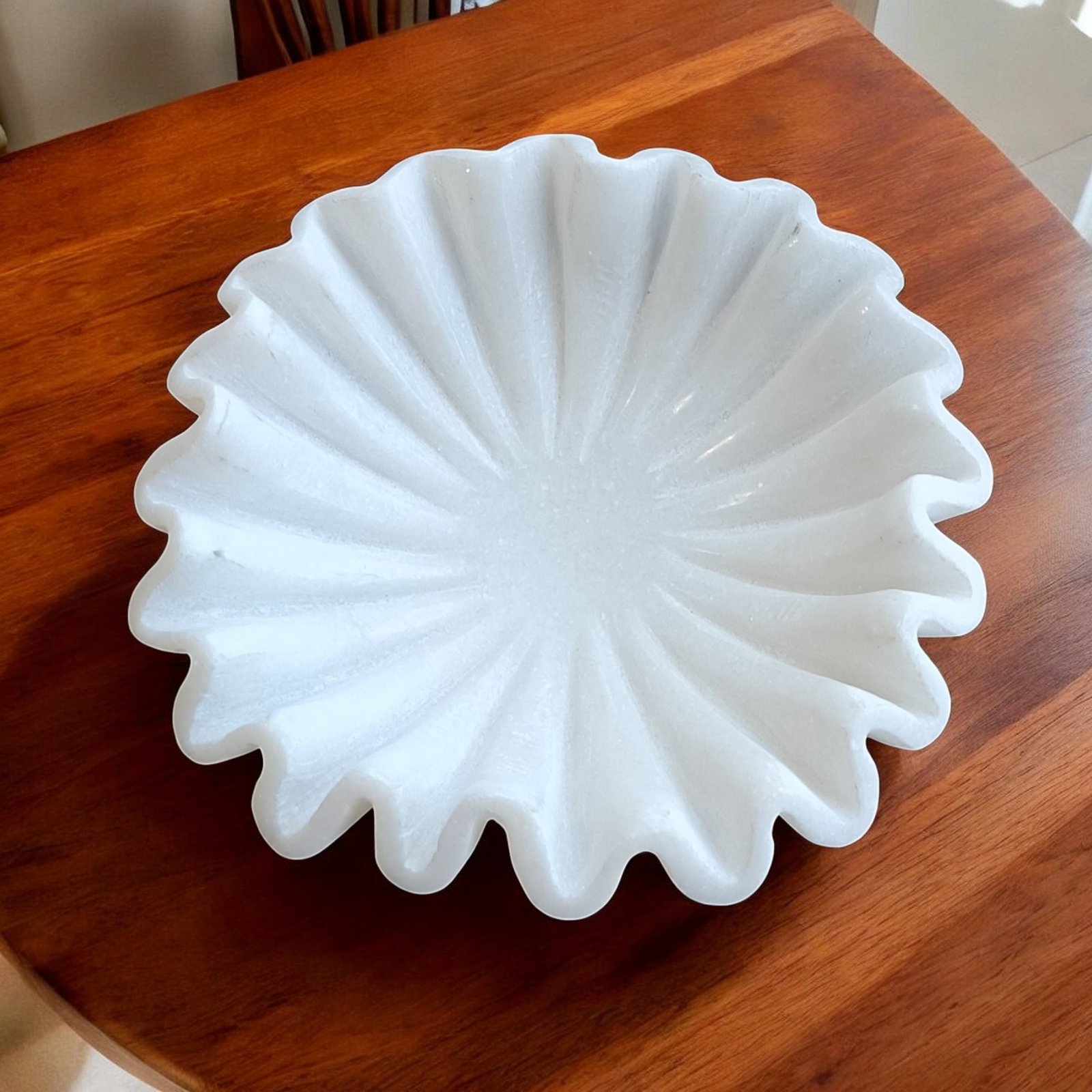 Snow White Fluted Petal Marble Decorative Bowl - 6 Inch - Image 3