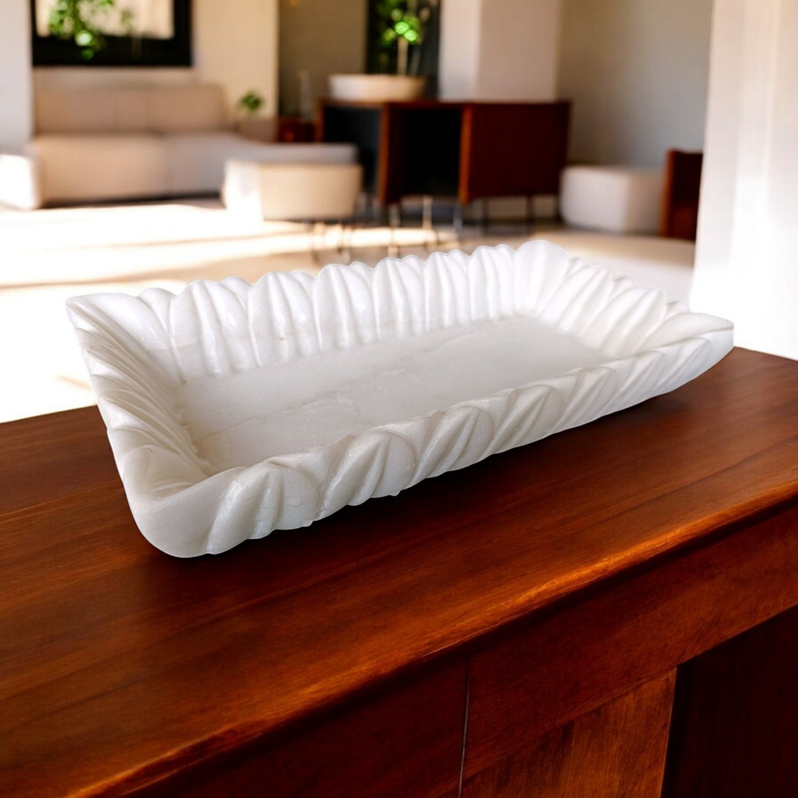 White Marble Ruffle Wave Serving Tray – 12×6 Inch - Image 2