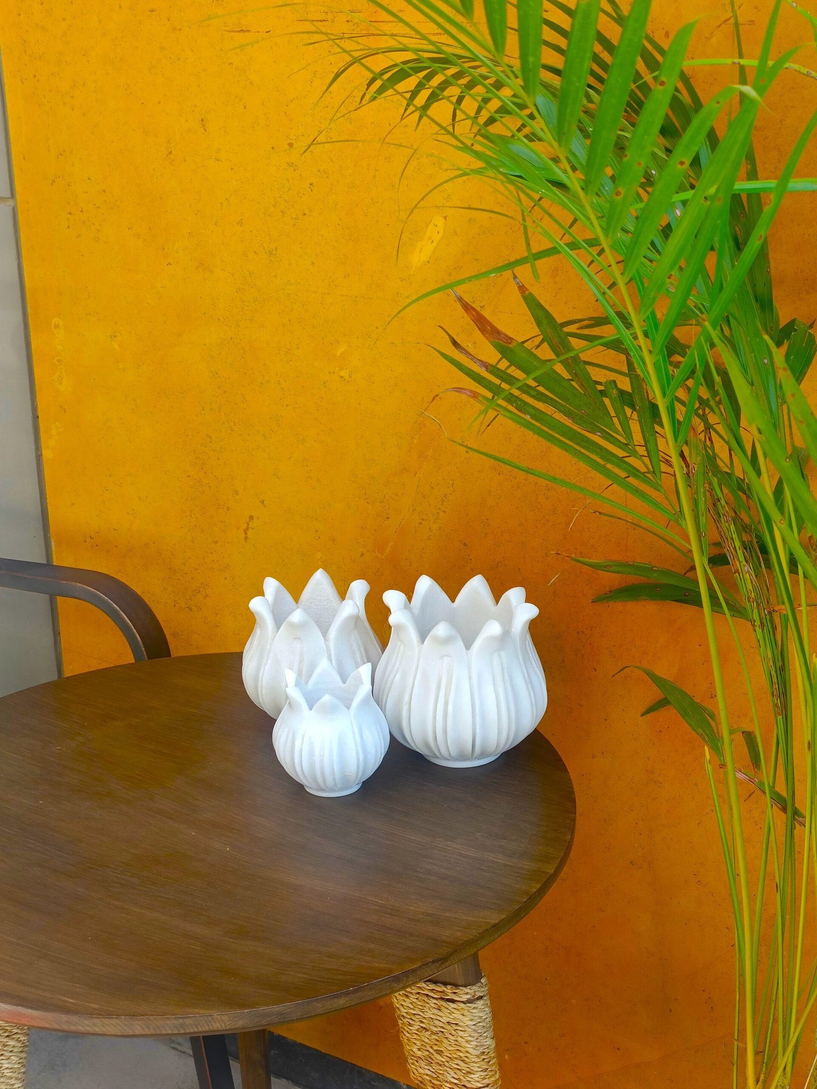 Hand Carved White Marble Candle Stand & Vase – Elegant Home Decor - Image 5