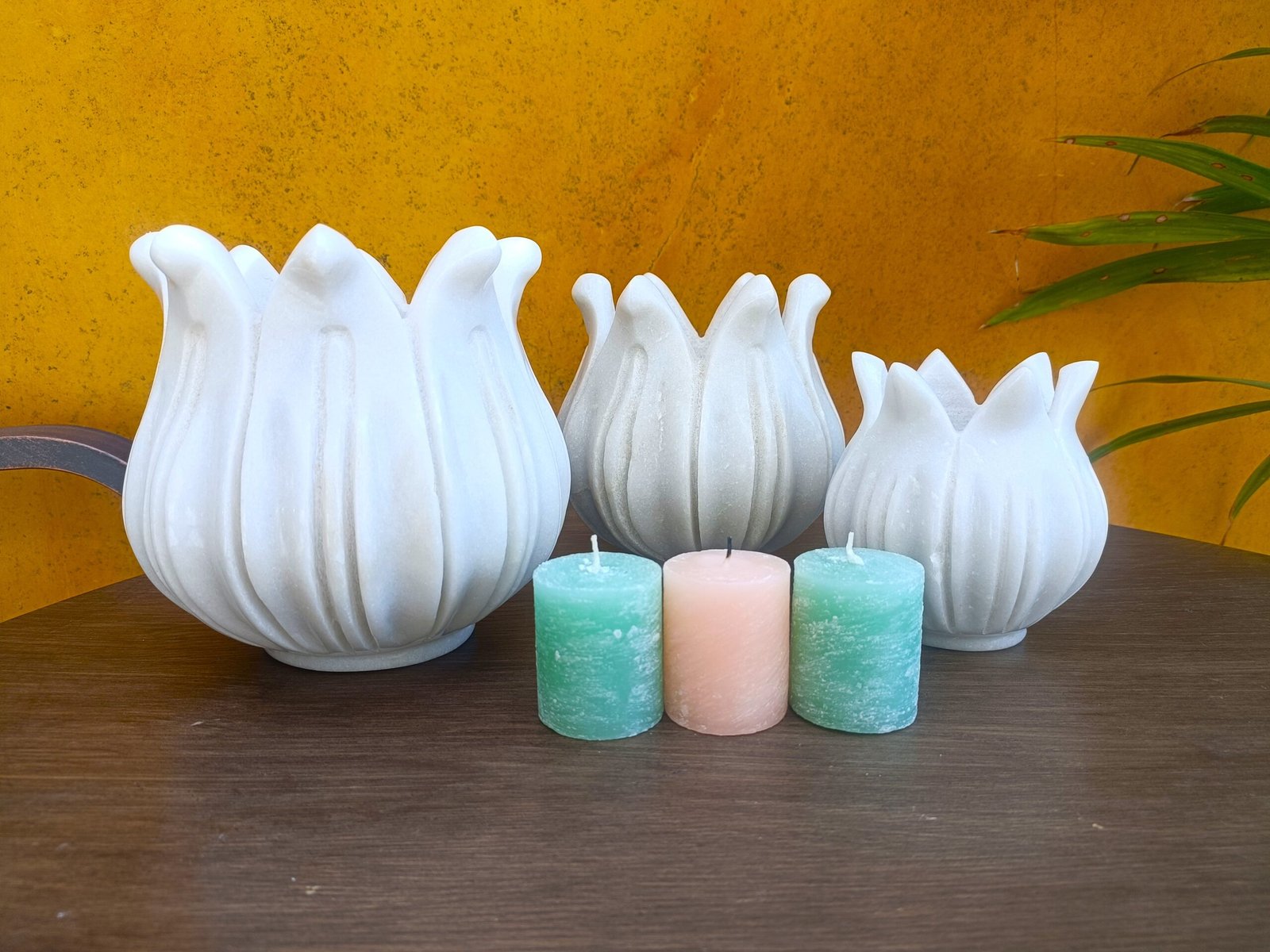 Hand Carved White Marble Candle Stand & Vase – Elegant Home Decor - Image 3