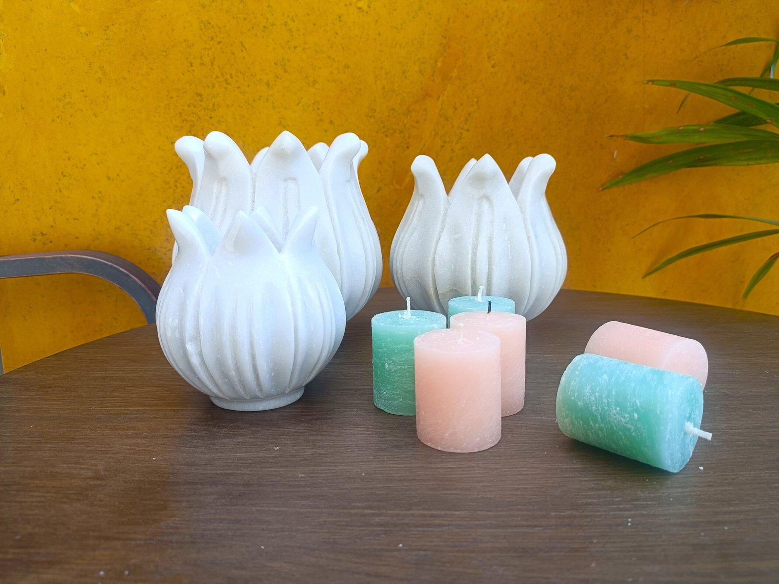 Hand Carved White Marble Candle Stand & Vase – Elegant Home Decor - Image 2