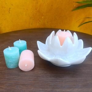 Hand-Carved White Marble Lotus Flower Candle Holder