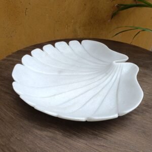 Leaf-Shape White Marble Ruffle Bowl – 14 Inch