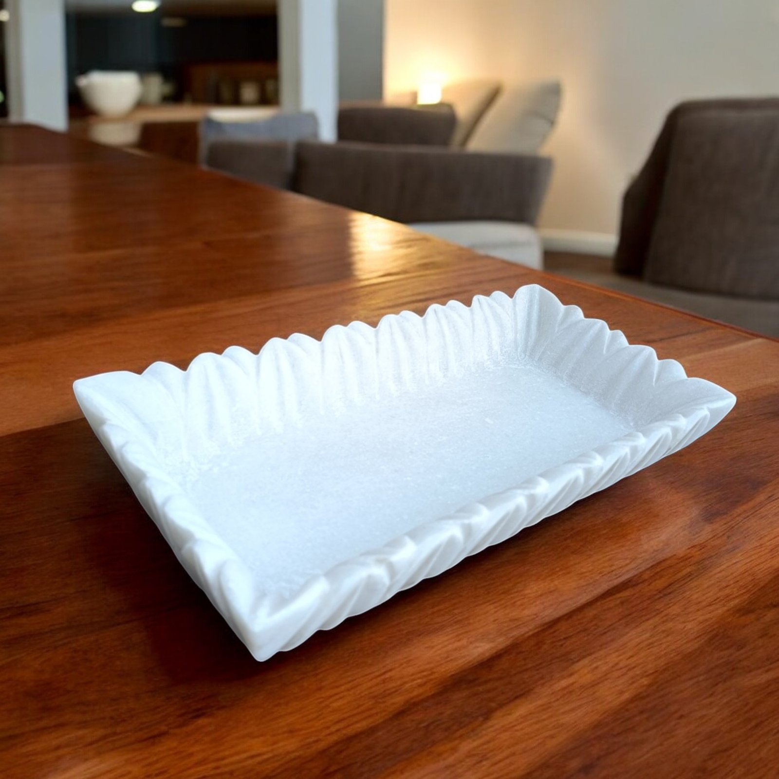 White Marble Ruffle Wave Serving Tray – 12×6 Inch - Image 5