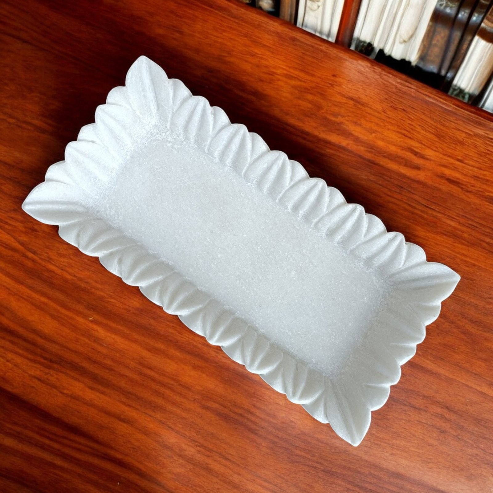 White Marble Ruffle Wave Serving Tray – 12×6 Inch