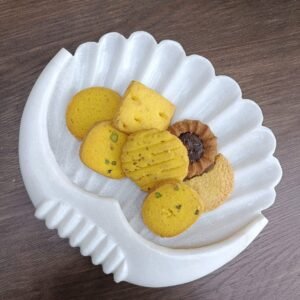 Shell-Shape White Marble Ruffle Serving Bowl – 12×10 Inch