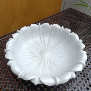 12 Inch White Marble Ruffle Bowl – Decorative Fruit & Serving Bowl