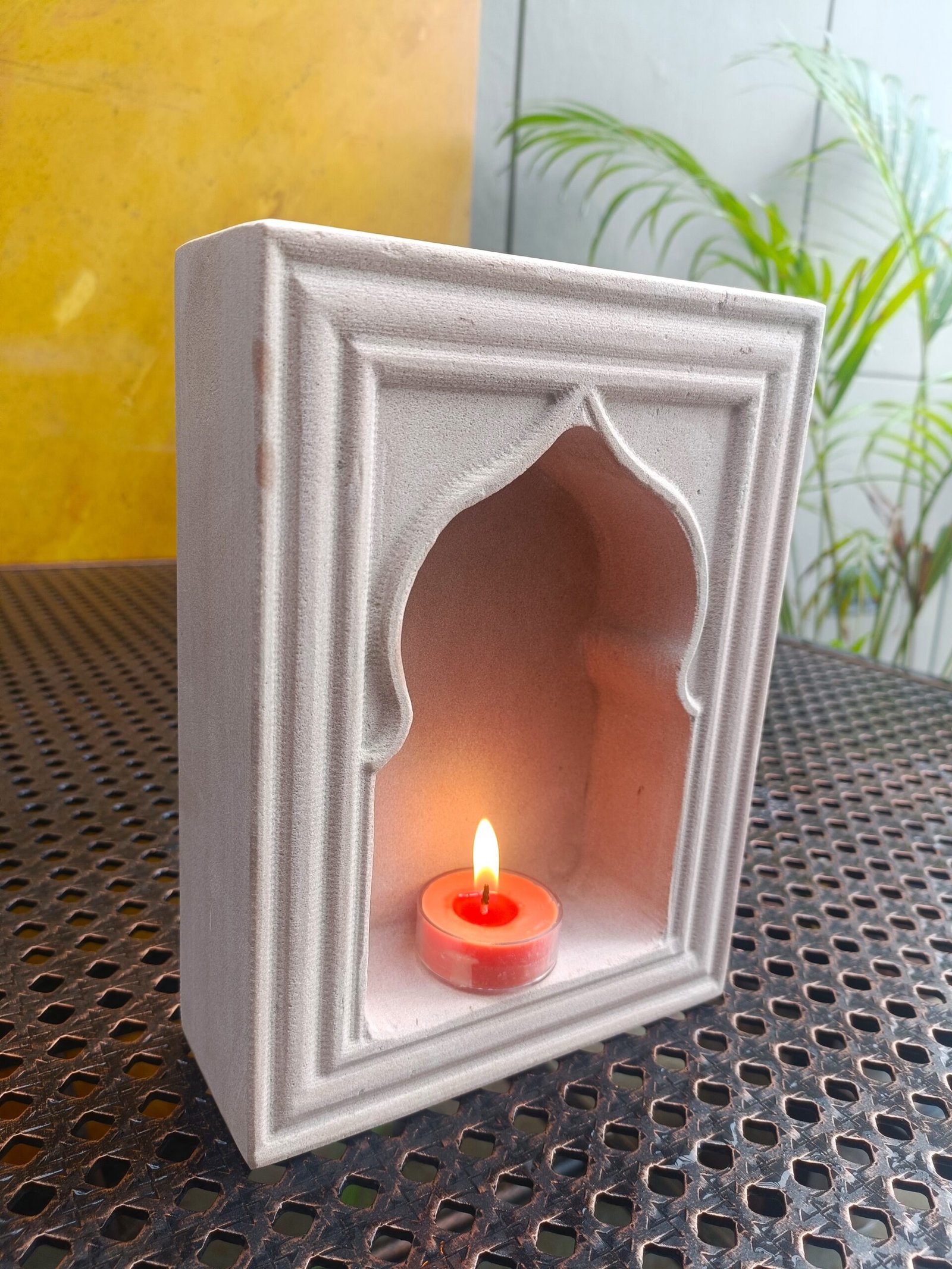 Light Pink Shrine Candle Stand – 8 Inch Arched Niche Holder - Image 3