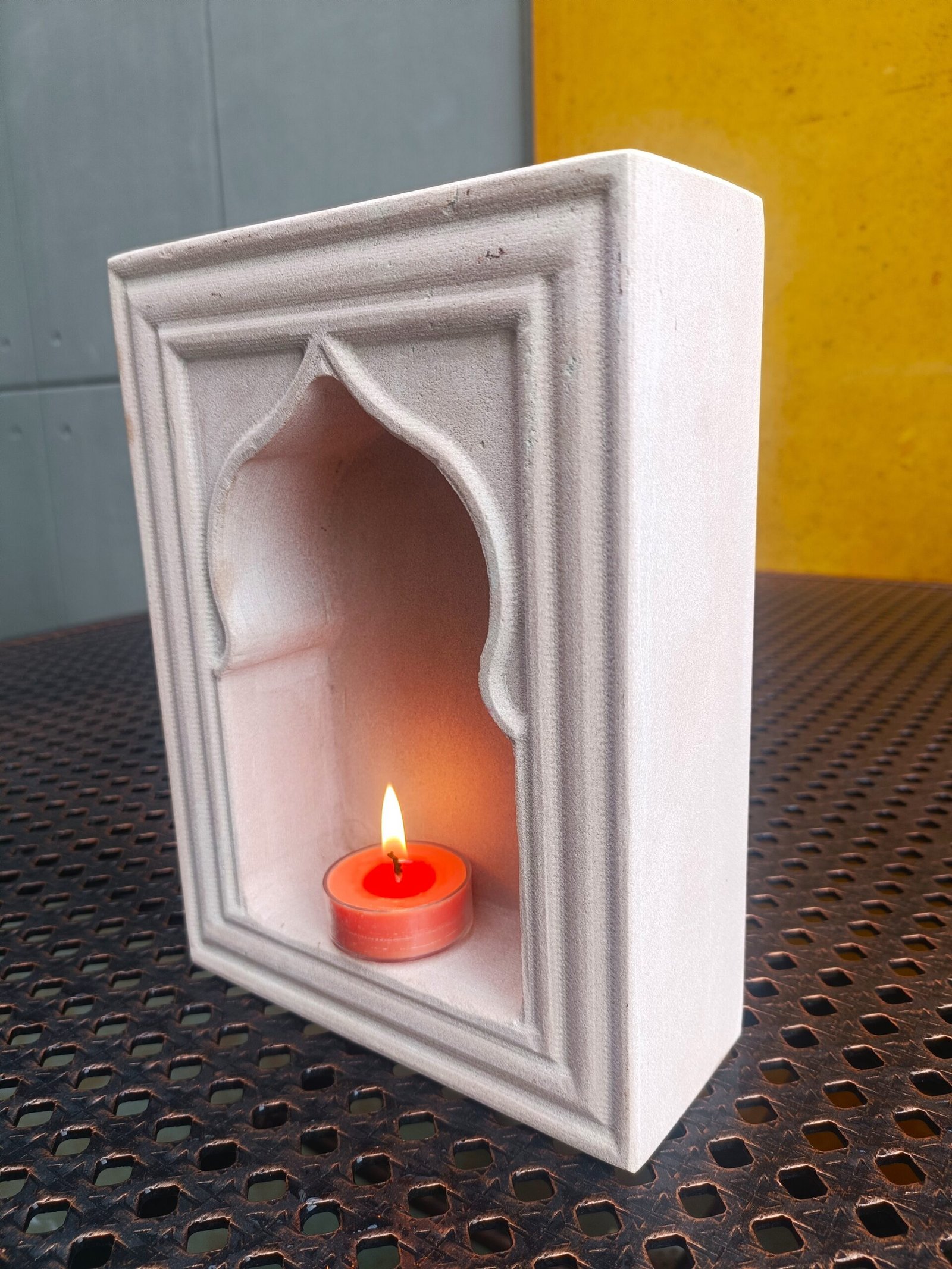 Light Pink Shrine Candle Stand – 8 Inch Arched Niche Holder - Image 2