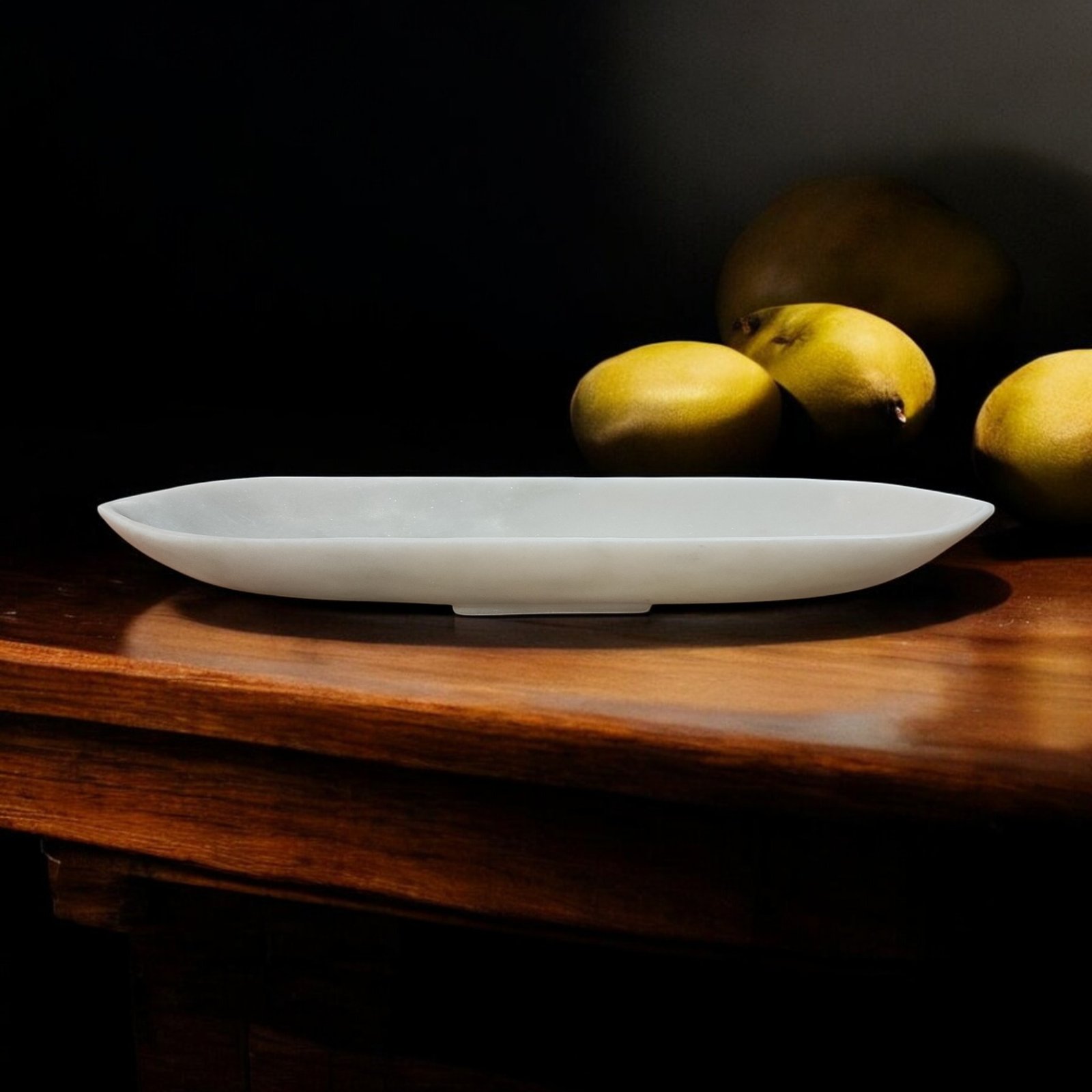 White Elliptical-Cusp Marble Serving Bowl - 18 Inch - Image 4