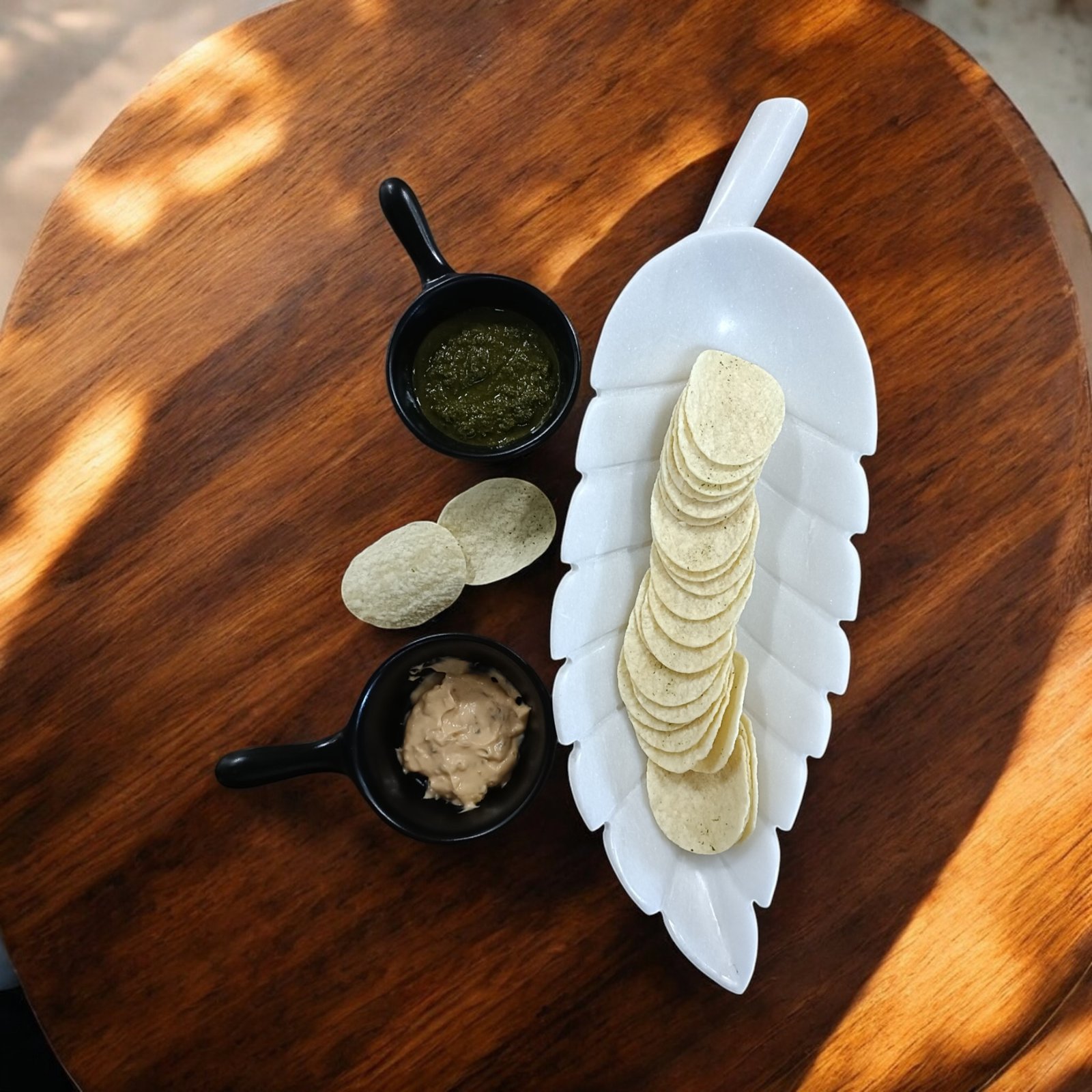 White Leaf Silhouette Marble Serving Bowl - 15 Inch