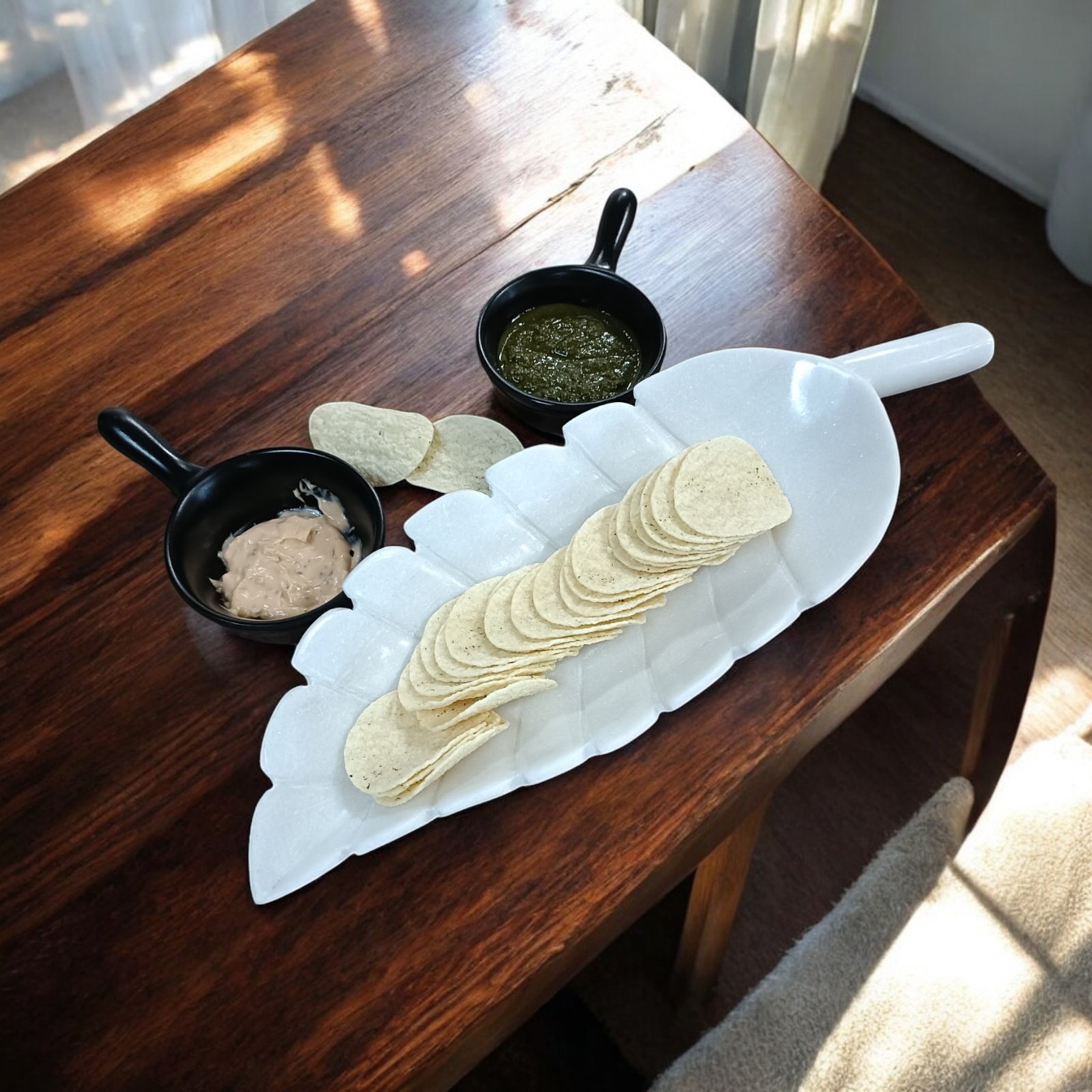 White Leaf Silhouette Marble Serving Bowl - 15 Inch - Image 5