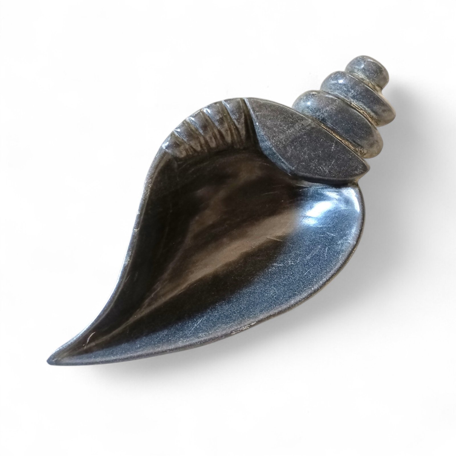 Hand-Carved Grey-Black Marble Shell Bowl - 12 Inch - Image 3