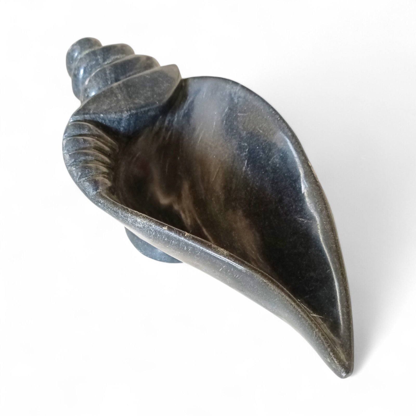 Hand-Carved Grey-Black Marble Shell Bowl - 12 Inch - Image 4
