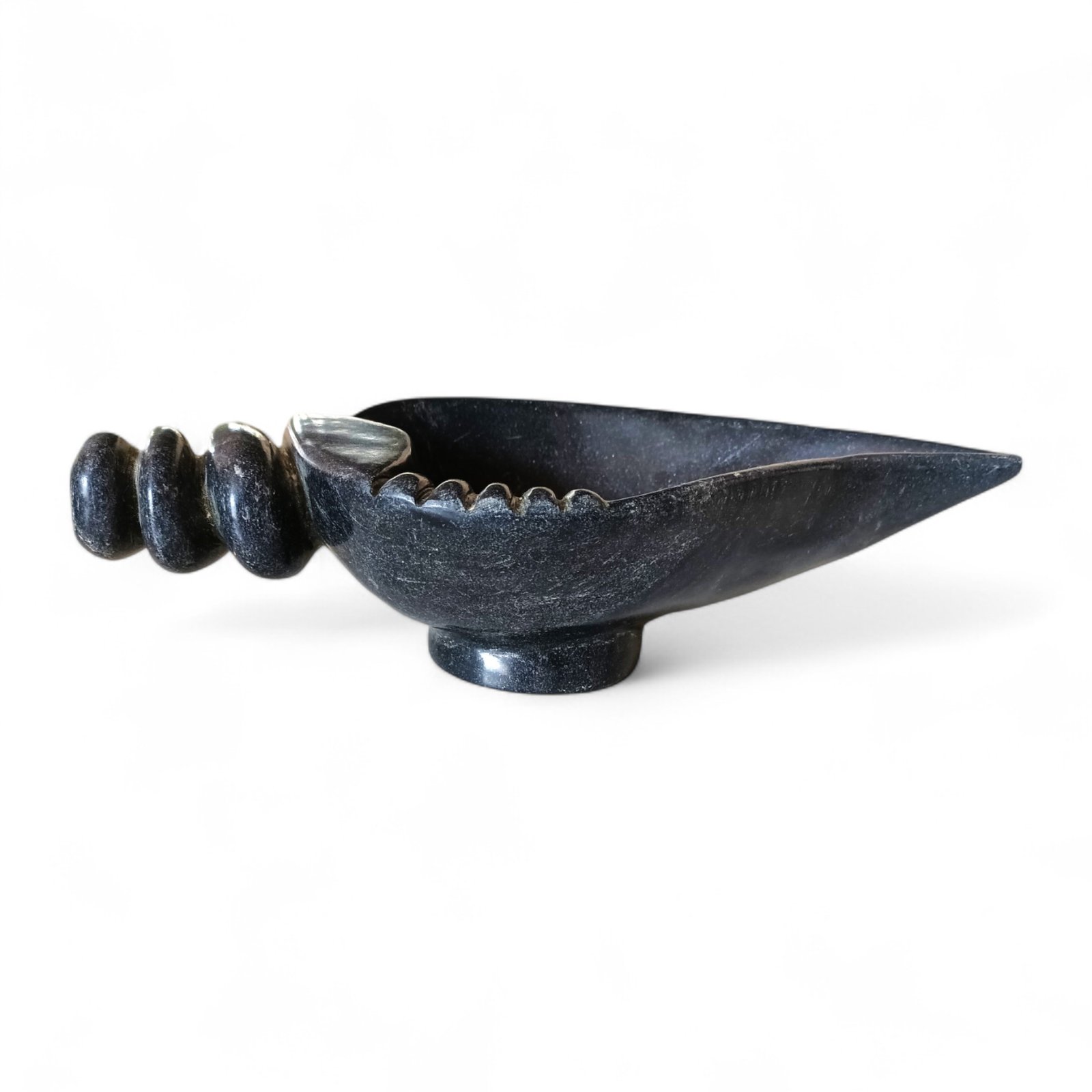 Hand-Carved Grey-Black Marble Shell Bowl - 12 Inch - Image 5