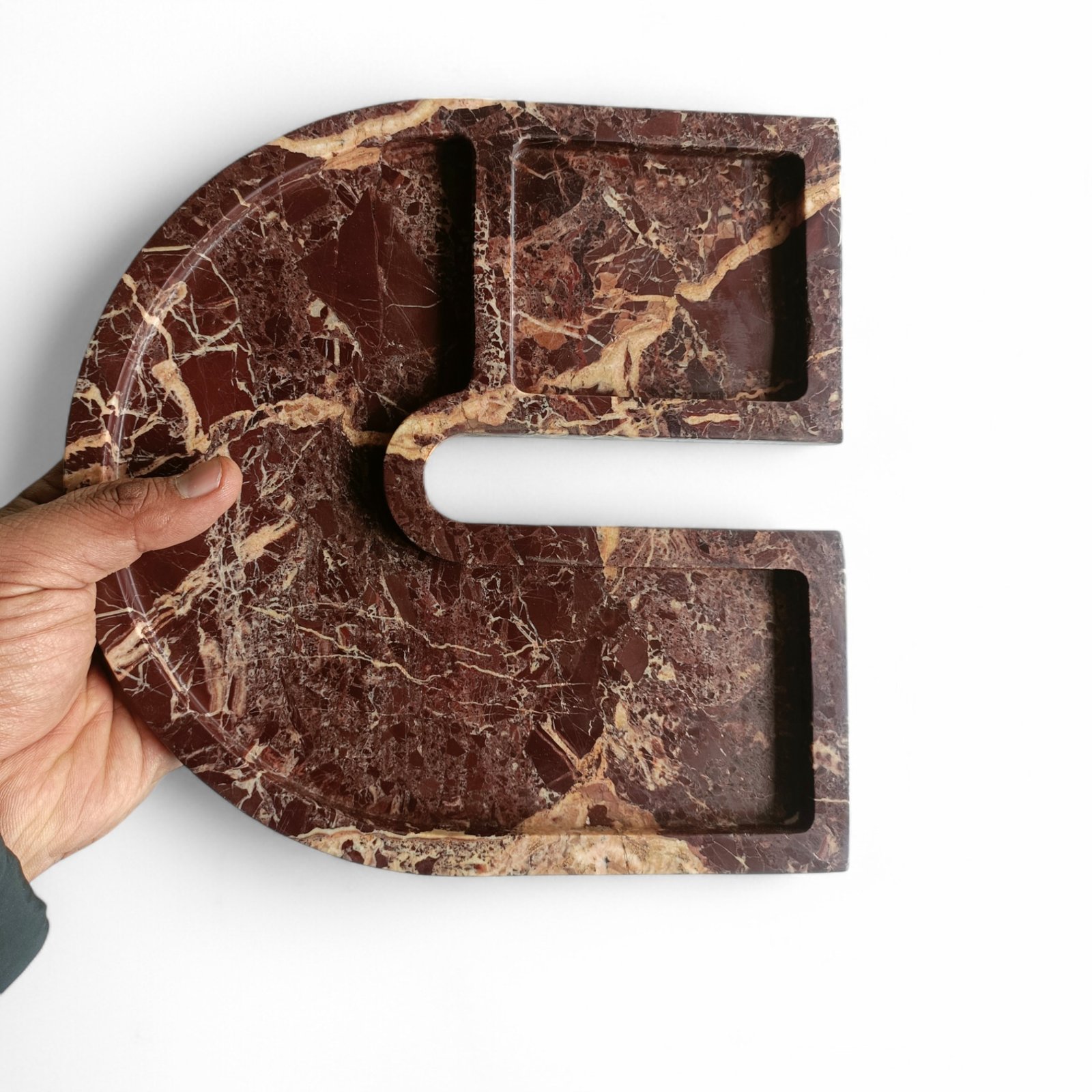 Handmade U-Shape Cherry Gold Marble Serving Tray – 9 Inch - Image 4