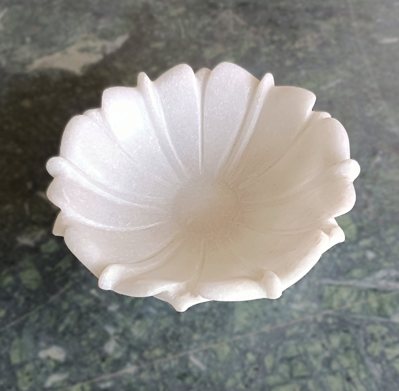 Snow White Fluted Blossom Marble Decorative Bowl - 6 Inch - Image 4