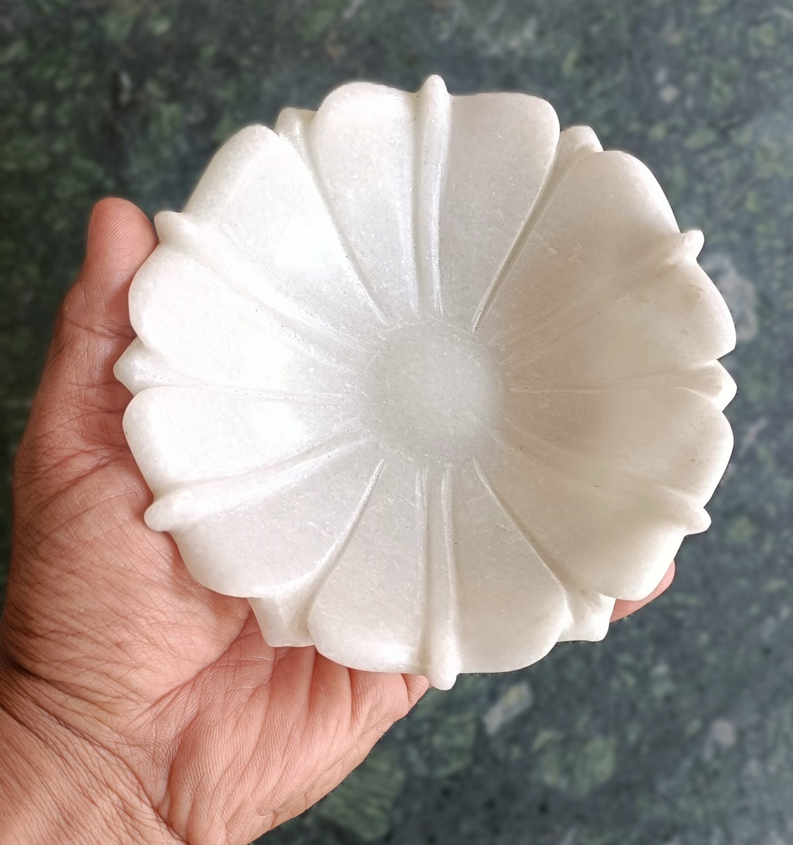 Snow White Fluted Blossom Marble Decorative Bowl - 6 Inch - Image 2