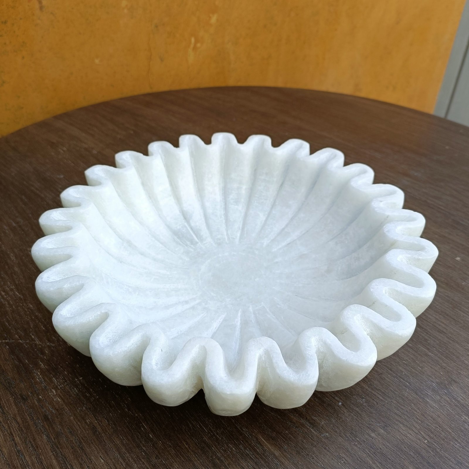White Radial Sunburst Marble Ruffle Fruit Bowl - 12 Inch - Image 4