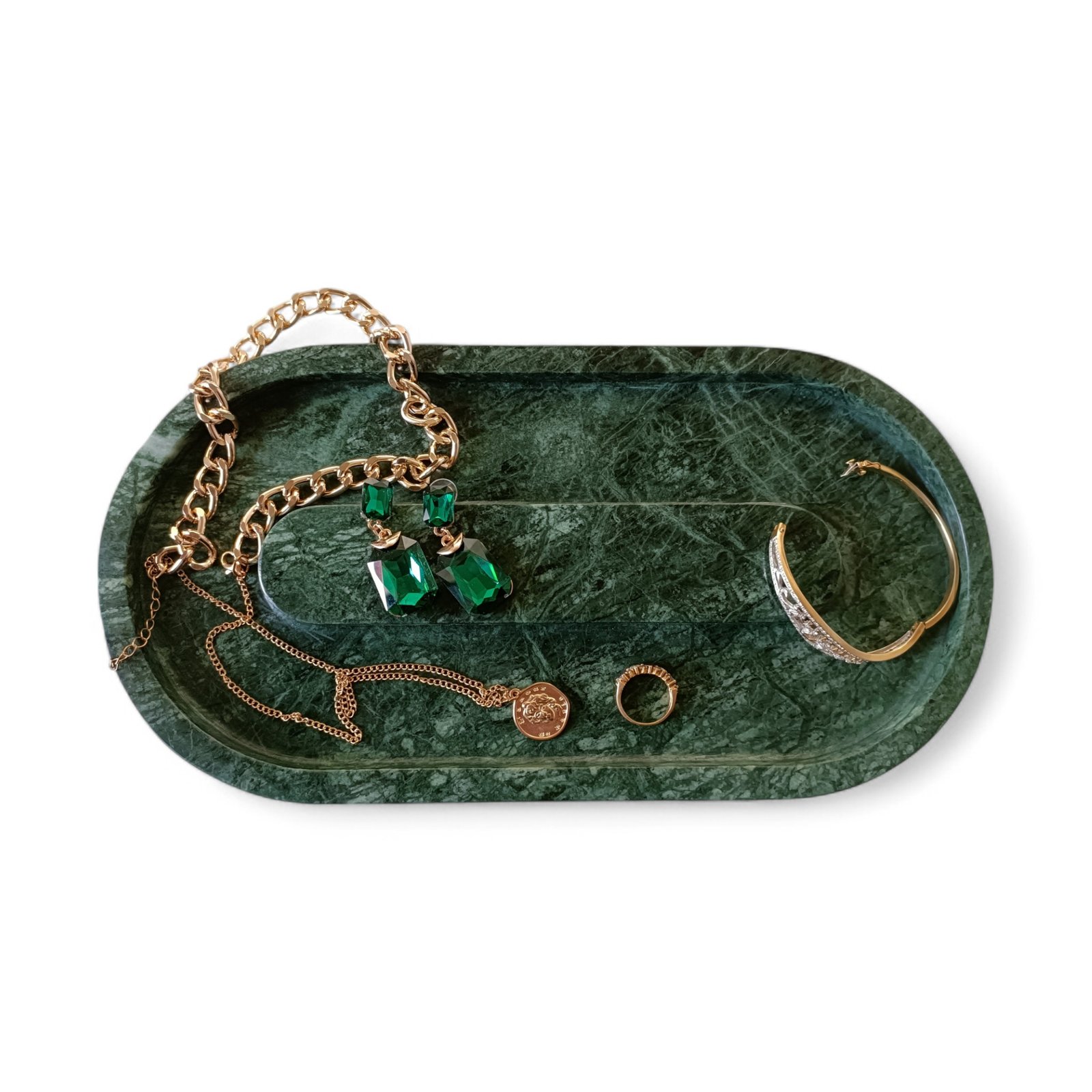 Handmade Oval Green Marble Serving Tray – Decorative Platter - Image 3