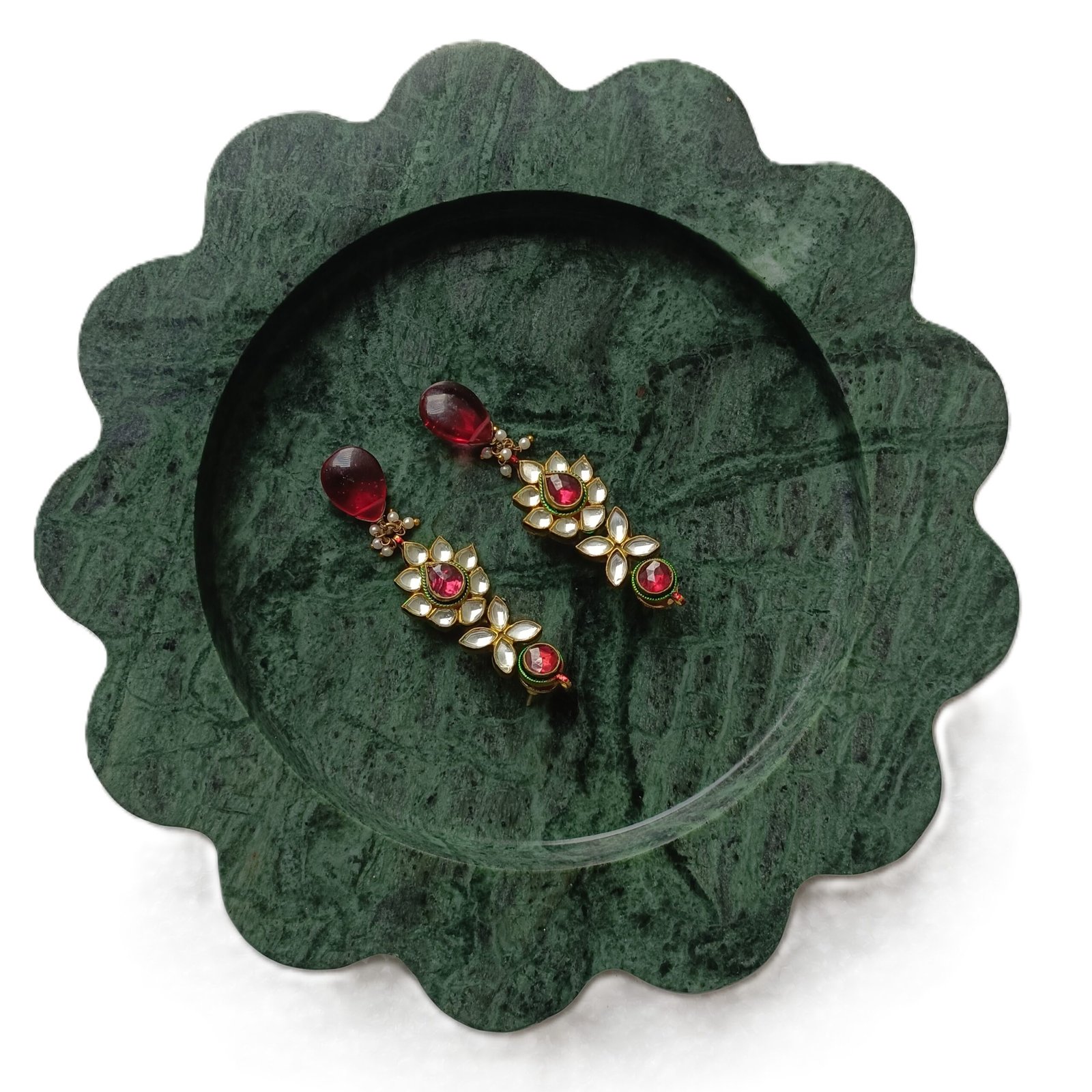 Round Green Marble Scalloped Serving Tray – 7.5 Inch Decorative Tray