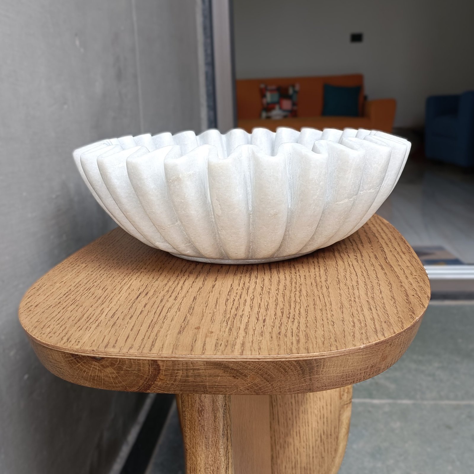 12 Inch White Marble Ruffle Wave Bowl – Decorative Fruit Bowl - Image 3