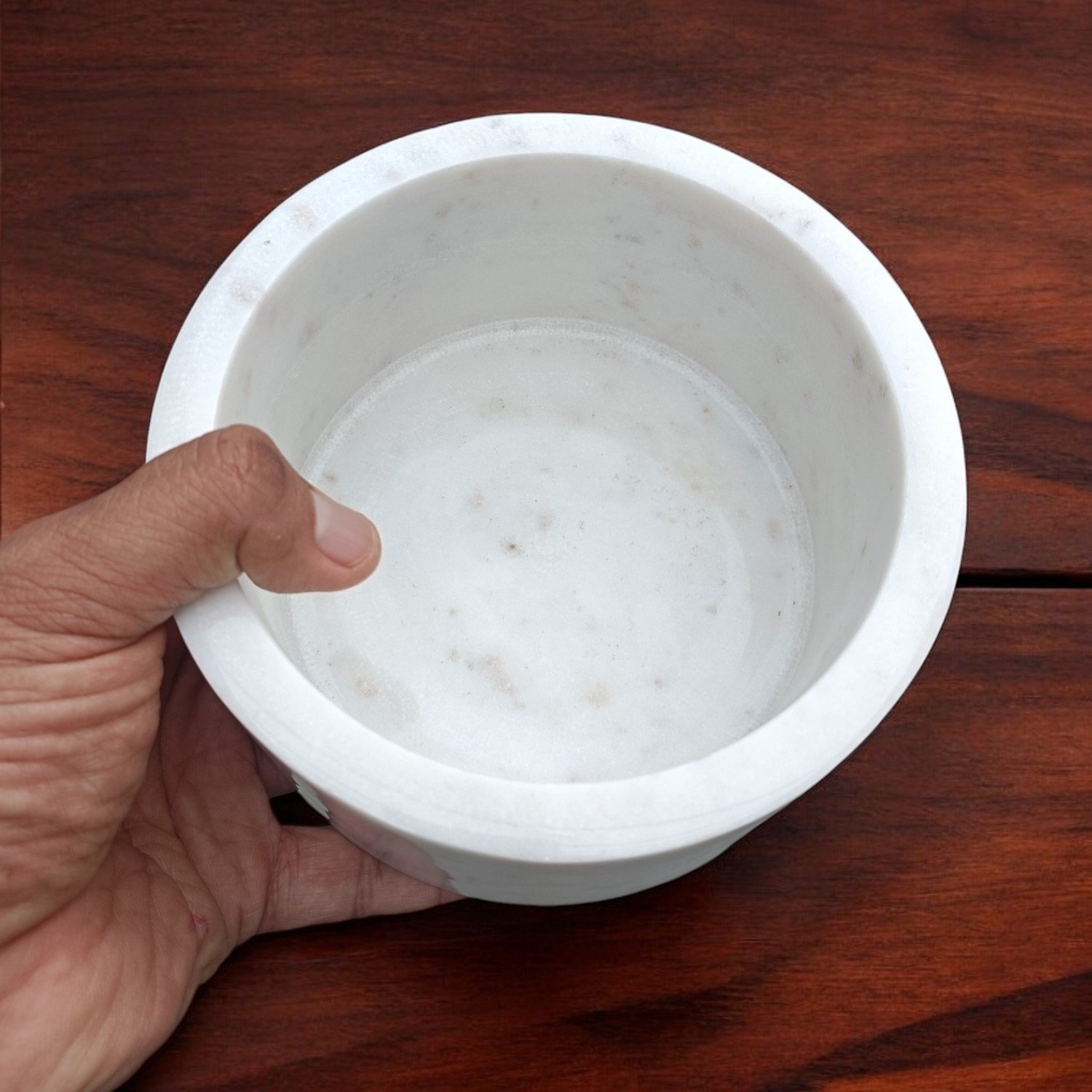 Off-White Minimalist Cylindrical Marble Bowl - 6 Inch - Image 3