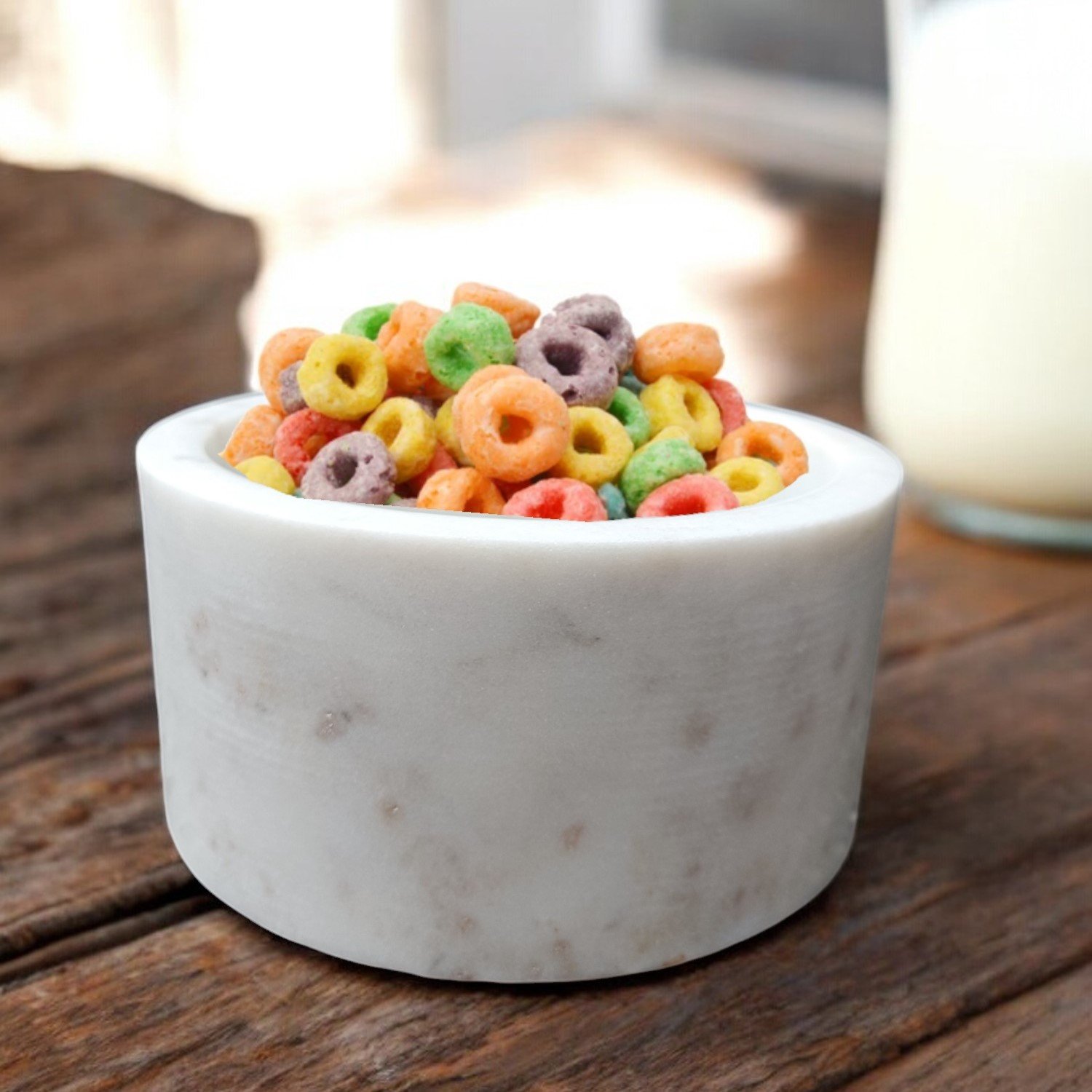 Off-White Minimalist Cylindrical Marble Bowl - 6 Inch - Image 5